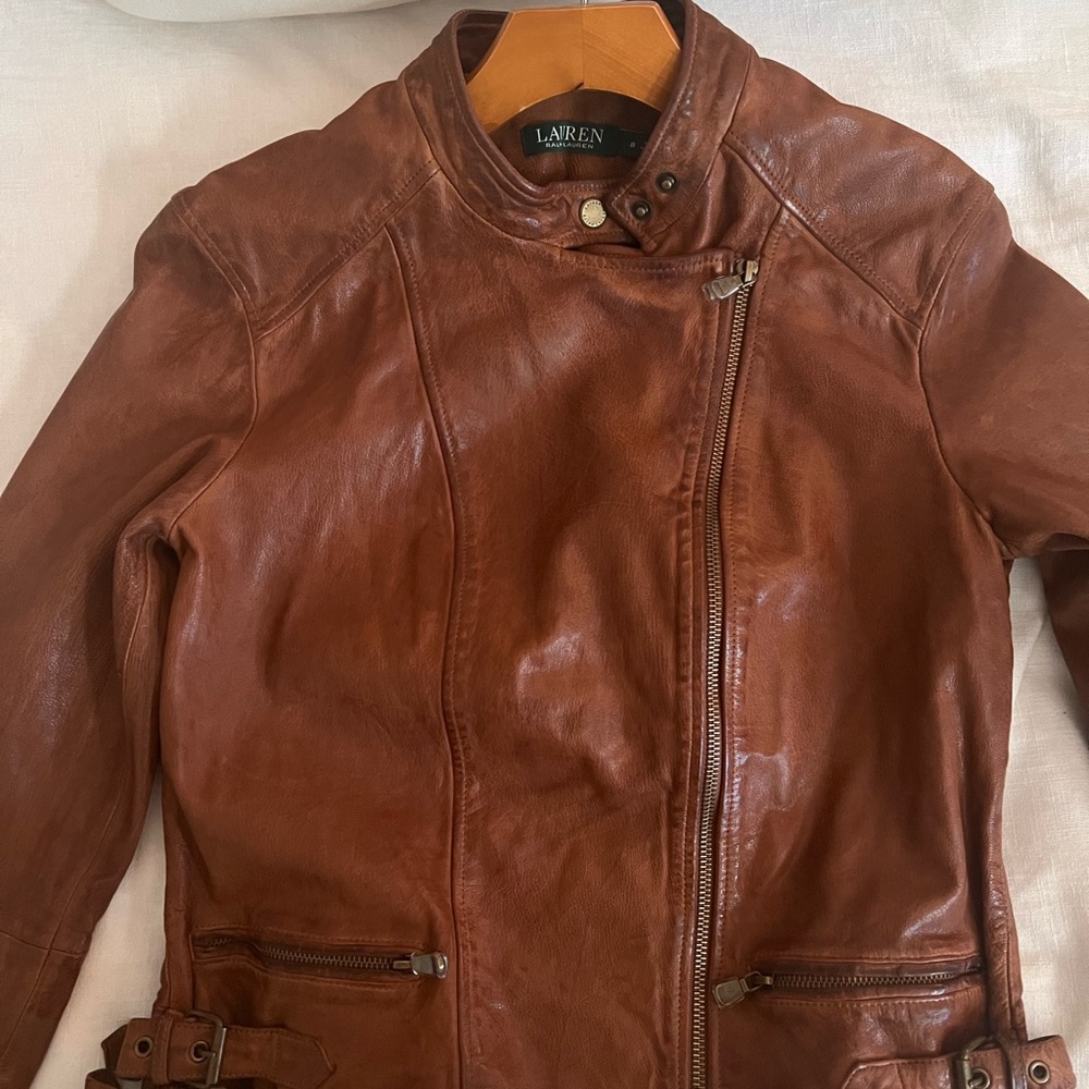 Ralph Lauren burnished leather moto jacket